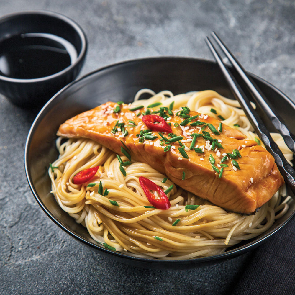 Sautéed Salmon served with Soba Noodles and Miso Broth